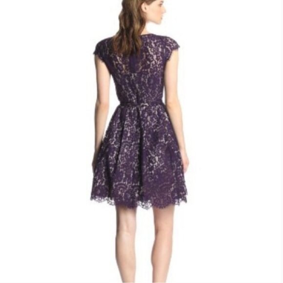 Lace Fit & Flare Dress - Plum - Excellent Condition - Size 6P (with pockets!) - Picture 4 of 6